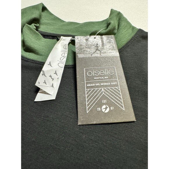 Oiselle Mock Neck Short Sleeve Shirt Top Black Green Women’s Medium Athletic Gym - Picture 2 of 7